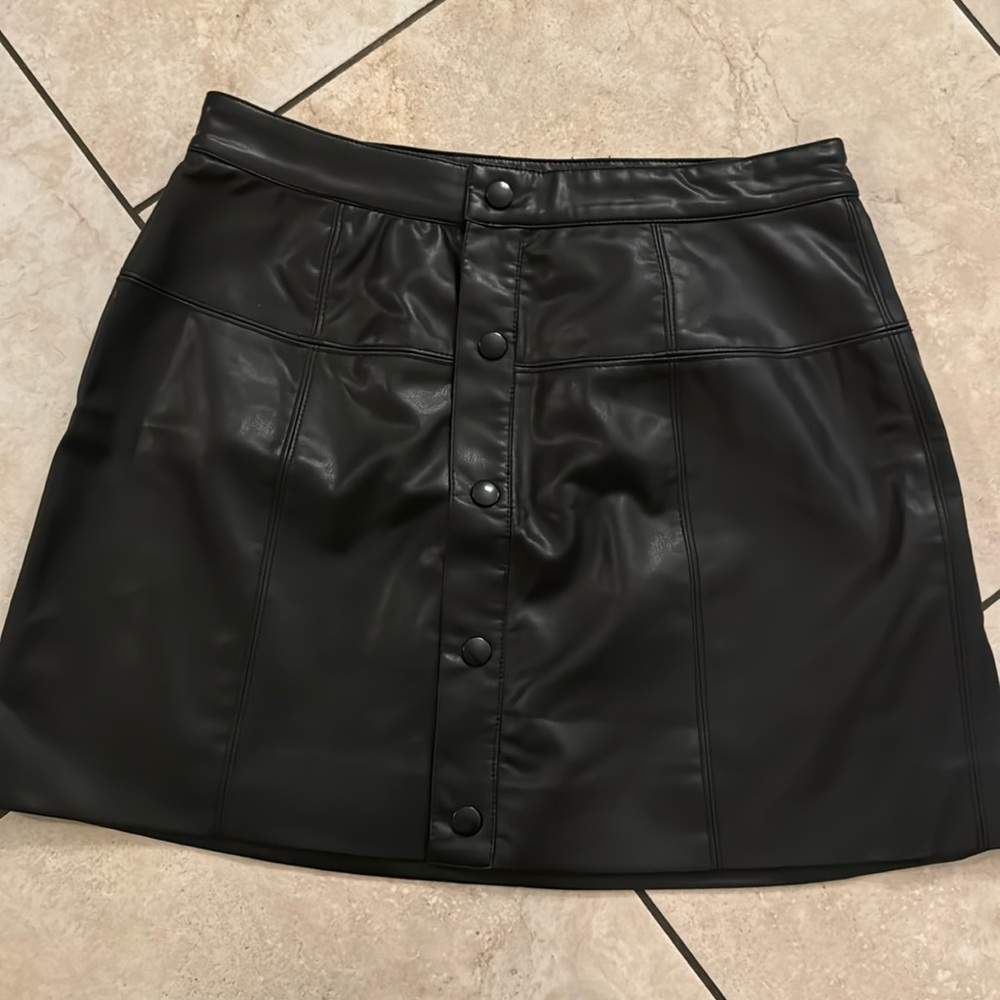 Free people black faux leather button front mini skirt